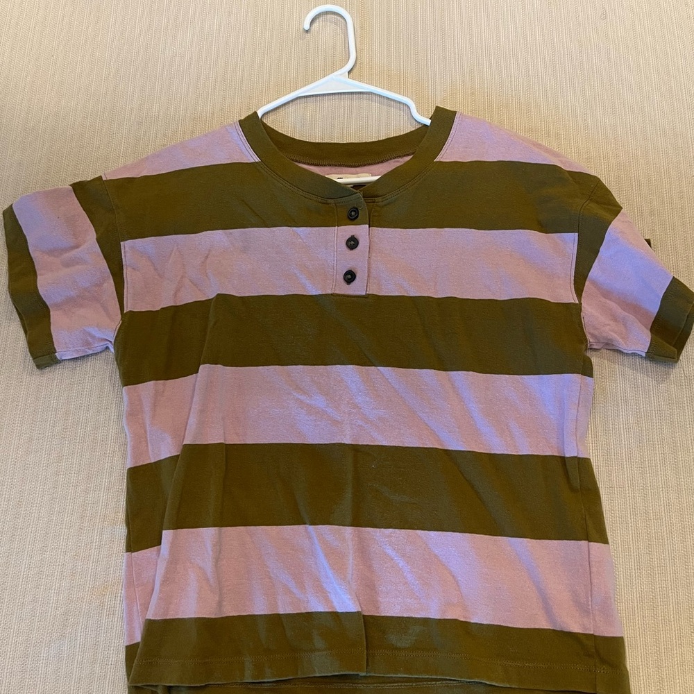 Madewell Olive and Pink Crewneck